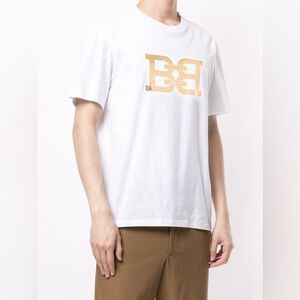 Bally b-chain metallic logo cotton short sleeve t-shirt white and gold men’s XXL